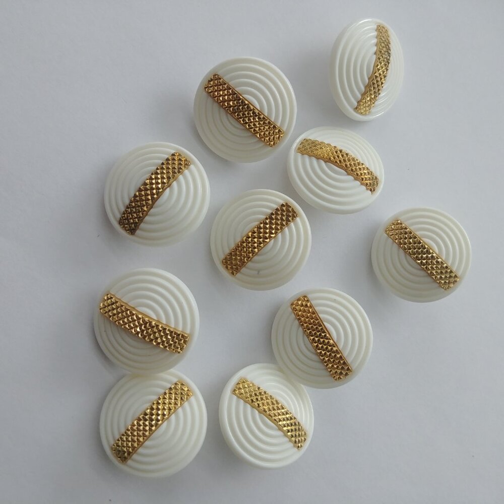 4/$20 Vintage large white lightweight buttons with gold detail set of ten 10
